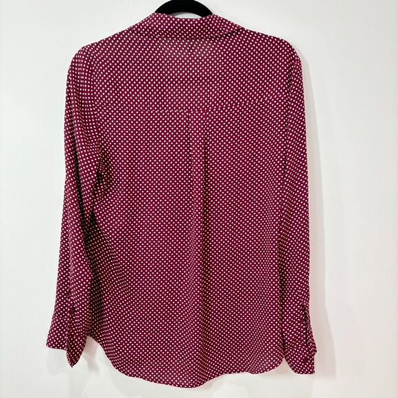 Express Portofino Shirt S Maroon Red White Polka Dots Lightweight Career Classy - Picture 4 of 8
